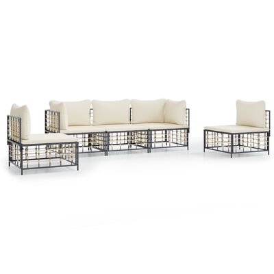 vidaXL 5 pcs conjunto lounge de jardim c/ almofadões vime PE antracite