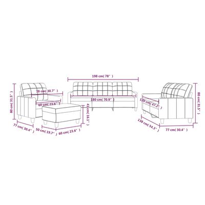 vidaXL 4 pcs conjunto de sofás com almofadões couro artificial preto