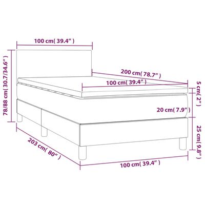 vidaXL Cama box spring c/ colchão e LED 100x200 cm tecido azul