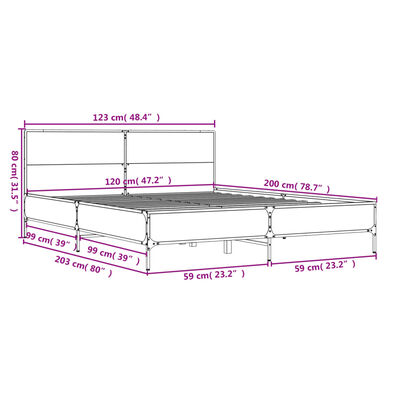 vidaXL Estrutura de cama 120x200 cm derivados madeira/metal