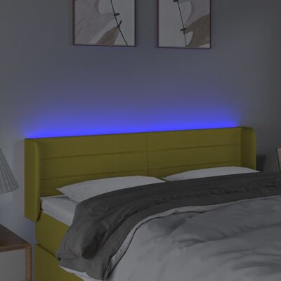 vidaXL Cabeceira de cama c/ luzes LED tecido 147x16x78/88 cm verde