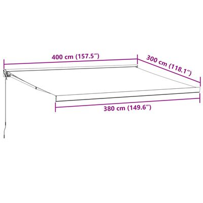 vidaXL Toldo retrátil 4x3 m tecido e alumínio antracite e branco