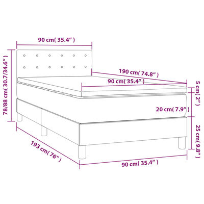 vidaXL Cama com molas/colchão 90x190 cm tecido cor creme