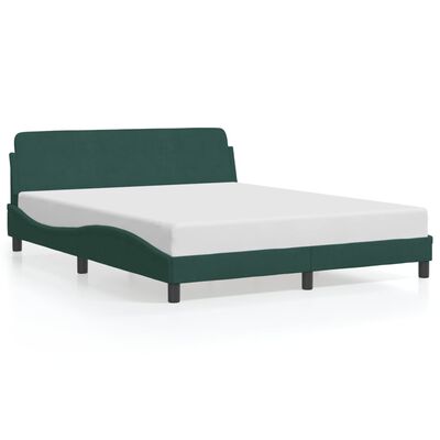 vidaXL Estrutura de cama c/ cabeceira 160x200 cm veludo verde-escuro