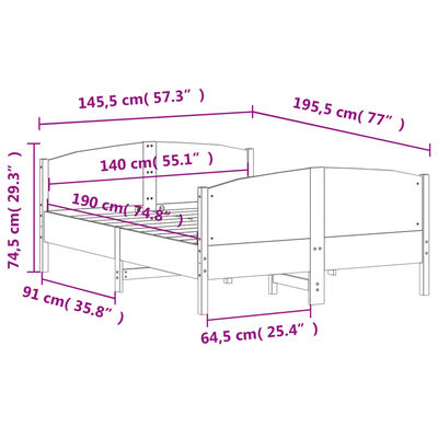 vidaXL Cama sem colchão 140x190 cm madeira de pinho maciça