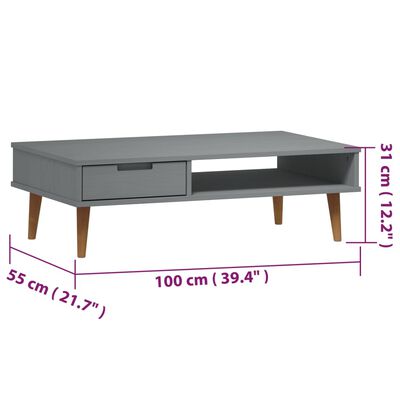 vidaXL Mesa de centro MOLDE 100x55x31 cm pinho maciço cinzento