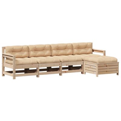 vidaXL 5 pcs conjunto lounge de jardim c/ almofadões pinho maciço