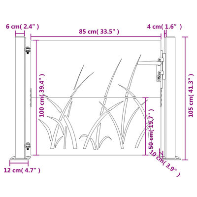 vidaXL Portão de jardim 105x105 cm aço corten design erva