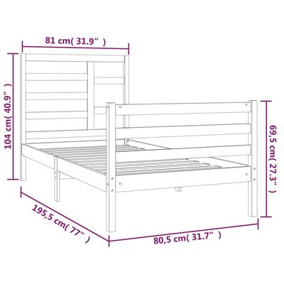 vidaXL Estrutura cama pequena solteiro 75x190 cm madeira maciça