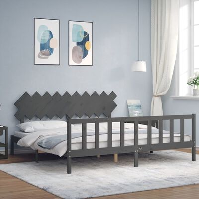 vidaXL Estrutura de cama com cabeceira 200x200 cm madeira maciça cinza