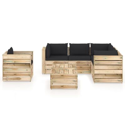 vidaXL 8 pcs conj. lounge jardim c/ almofadões madeira impreg. verde