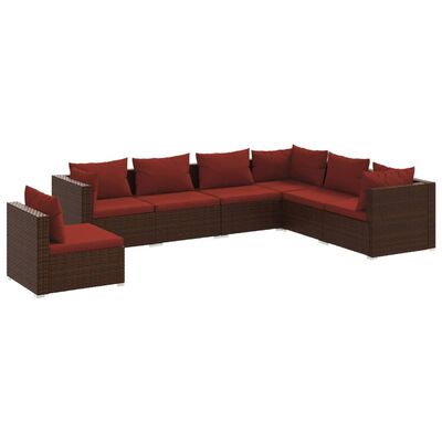 vidaXL 7 pcs conjunto lounge jardim c/ almofadões vime PE castanho