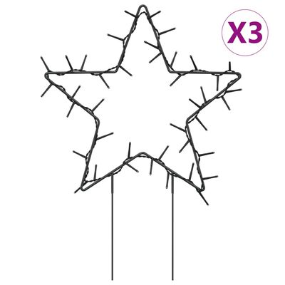 vidaXL Decoração estrela de Natal c/ luz e estacas 3 pcs 50 LEDs 29 cm