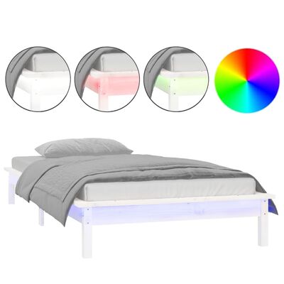 vidaXL Estrutura de cama c/ luzes LEDs 100x200cm madeira maciça branco
