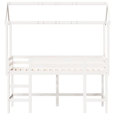 vidaXL Cama alta c/ escada e telhado 80x200 cm pinho maciço branco