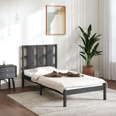 vidaXL Estrutura cama solteiro 90x200 cm pinho maciço cinzento