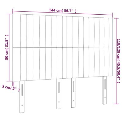 vidaXL Cabeceira cama c/ LED veludo 144x5x118/128 cm preto