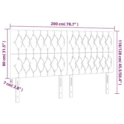 vidaXL Cabeceira de cama c/ LED tecido 200x7x118/128 cm cinza-escuro