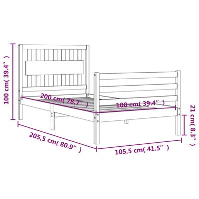 vidaXL Estrutura de cama com cabeceira 100x200cm madeira maciça branco