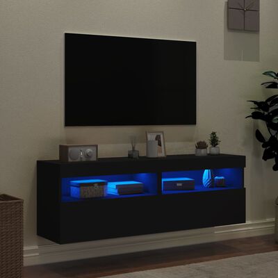 vidaXL Móveis de parede p/ TV com luzes LED 2 pcs 60x30x40 cm preto