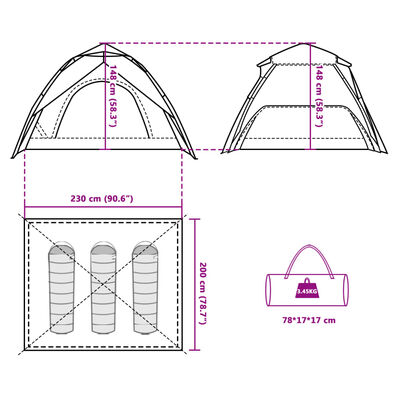 vidaXL Tenda de campismo cúpula para 3 pessoas libertação rápida verde