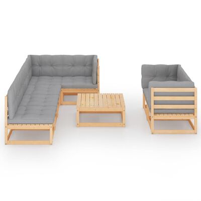 vidaXL 8 pcs conjunto lounge de jardim c/ almofadões pinho maciço