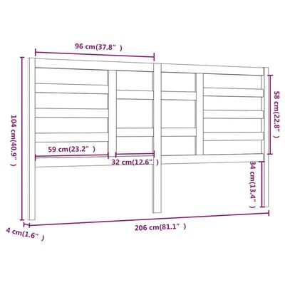 vidaXL Cabeceira de cama 206x4x104 cm pinho maciço cinzento