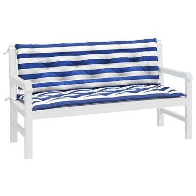 vidaXL Almofadões p/ banco jardim 2 pcs 150x50x7 cm tecido azul/branco