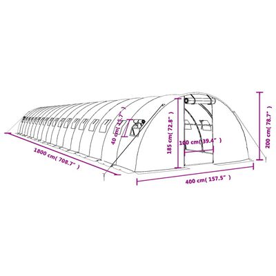 vidaXL Estufa com estrutura de aço 72 m² 18x4x2 m verde