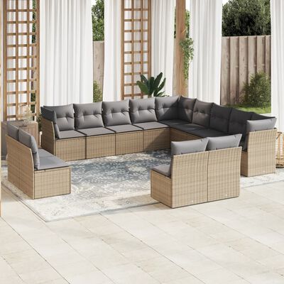 vidaXL 13 pcs conjunto de sofás p/ jardim com almofadões vime PE bege