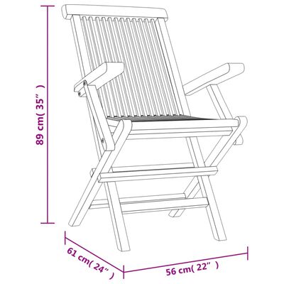 vidaXL Cadeiras de jardim dobráveis 8 pcs 56x61x89cm teca maciça cinza