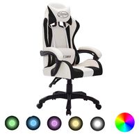 vidaXL Cadeira estilo corrida luzes LED RGB couro artif. branco/preto