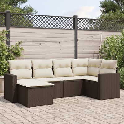 vidaXL 6 pcs conjunto de sofás jardim c/ almofadões vime PE castanho