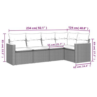 vidaXL 5 pcs conjunto de sofás p/ jardim com almofadões vime PE bege