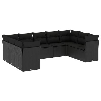 vidaXL 9 pcs conjunto de sofás p/ jardim c/ almofadões vime PE preto