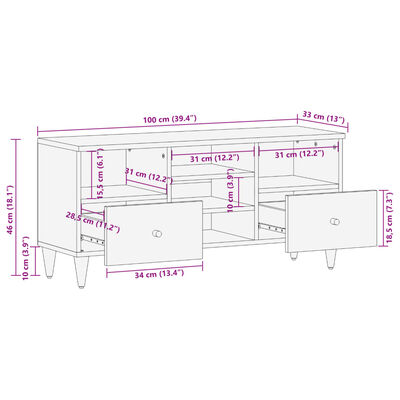 vidaXL Móvel de TV 100x33x46 cm madeira de mangueira maciça