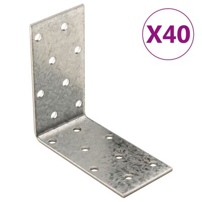 vidaXL Suportes angulares 40 pcs 2 mm 80x40x80 mm aço galvanizado