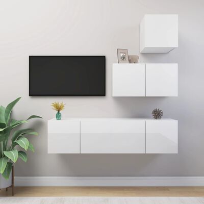 vidaXL 4 pcs conjunto móveis de TV derivados madeira branco brilhante