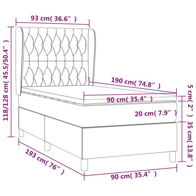 vidaXL Cama com molas/colchão 90x190 cm tecido castanho-acinzentado