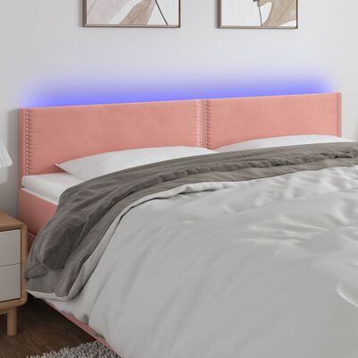 vidaXL Cabeceira de cama c/ luzes LED veludo 160x5x78/88 cm rosa