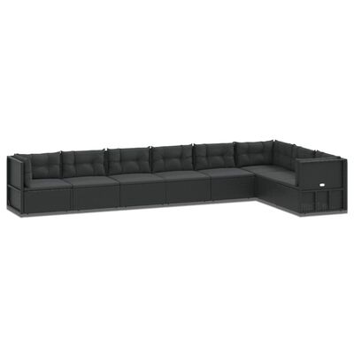 vidaXL 8 pcs conjunto lounge de jardim c/ almofadões vime PE preto