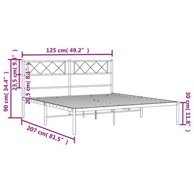 vidaXL Estrutura de cama com cabeceira 120x200 cm metal preto