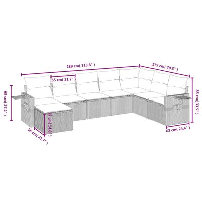 vidaXL 8 pcs conjunto sofás de jardim c/ almofadões vime PE cinzento