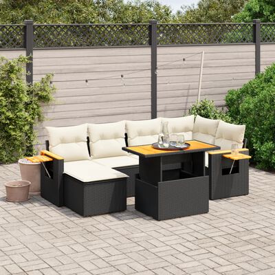 vidaXL 7 pcs conjunto de sofás p/ jardim c/ almofadões vime PE preto