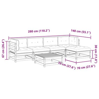 vidaXL 6 pcs conj. sofás jardim almofadões pinho maciço castanho cera