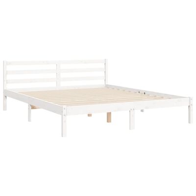 vidaXL Estrutura de cama King Size com cabeceira madeira maciça branco