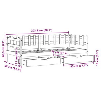 vidaXL Sofá-cama c/ gavetas 90x200cm madeira de pinho maciça branco