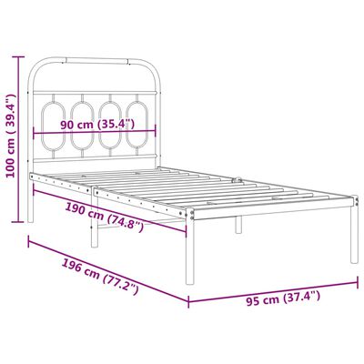 vidaXL Estrutura de cama com cabeceira 90x190 cm metal preto