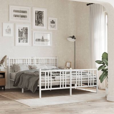 vidaXL Estrutura de cama com cabeceira e pés 160x200 cm metal branco