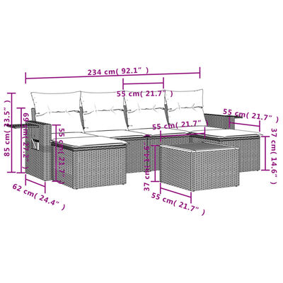 vidaXL 7 pcs conjunto de sofás p/ jardim com almofadões vime PE bege